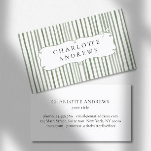 Green White Stripe Vintage Bow Business Card