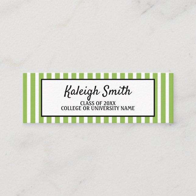 Green White Striped Graduation Insert Name Card (Front)