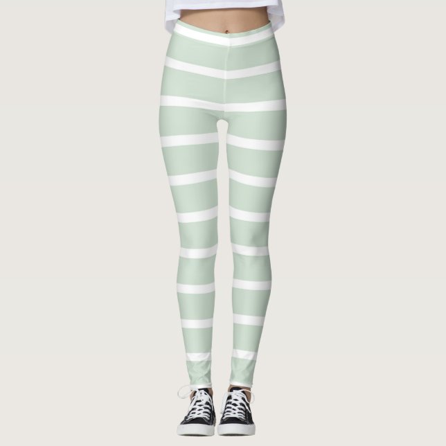 Green & White Striped Leggings  (Front)