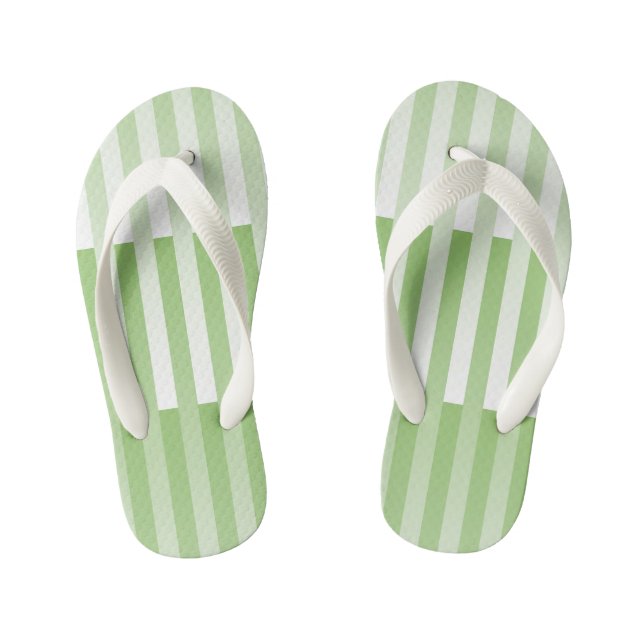 Green White Striped Pattern  Kid's Flip Flops (Footbed)