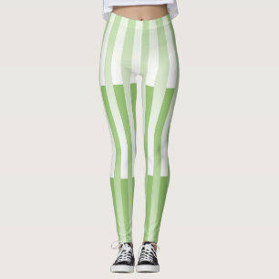 Green White Striped Pattern Leggings