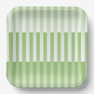 Green White Striped Pattern Paper Plates
