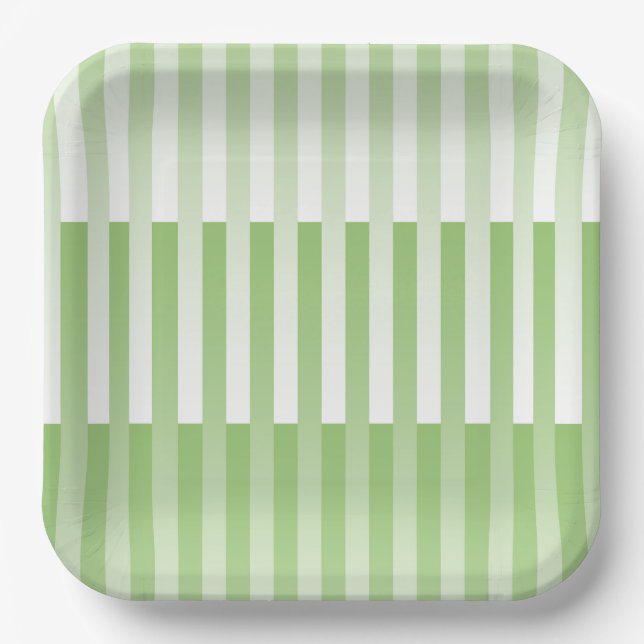 Green White Striped Pattern  Paper Plates (Front)