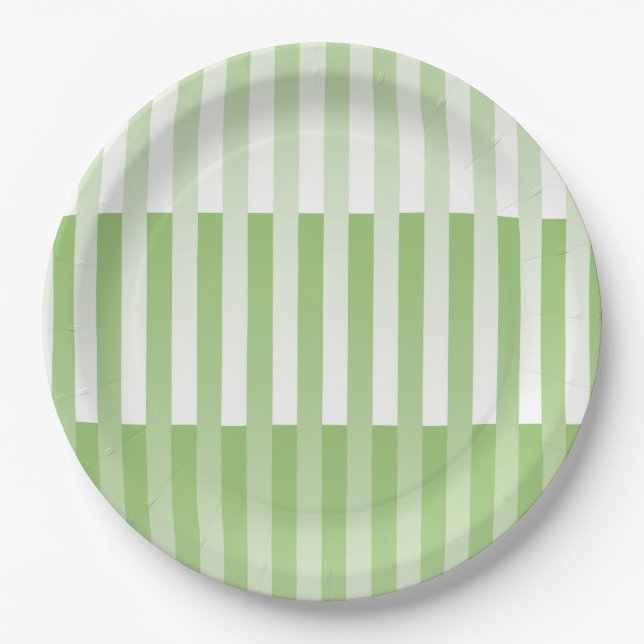 Green White Striped Pattern  Paper Plates (Front)