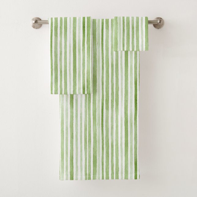 Green White Stripes Bath Towel Set (Insitu)