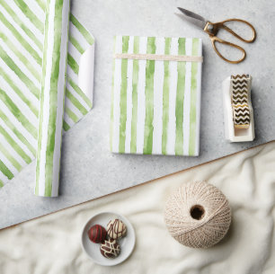 Green White Stripes Beach Birthday Wrapping Paper