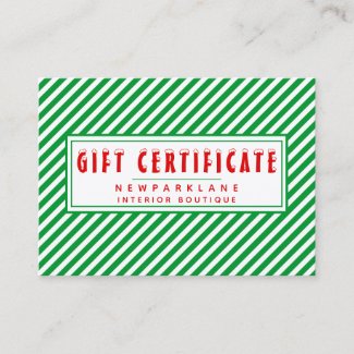 Green & White Stripes Christmas Gift Certificate