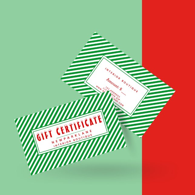Green & White Stripes Christmas Gift Certificate (Creator Uploaded)
