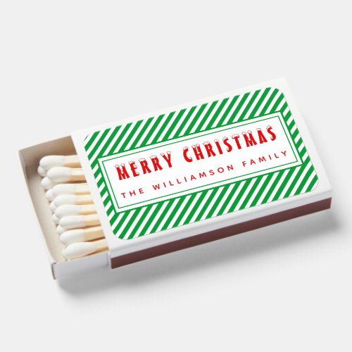 Green  White Stripes Christmas Matchboxes