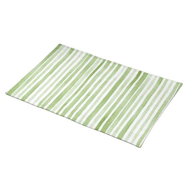 Green White Stripes Cloth Placemat (On Table)