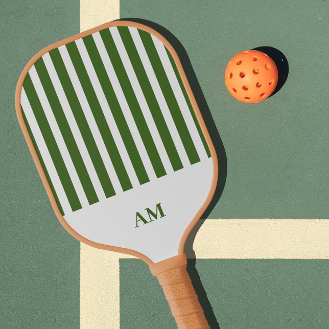 Green & White Stripes Country Club Monogram Pickleball Paddle (Monogram Green & White Stripes Pickleball Paddle)