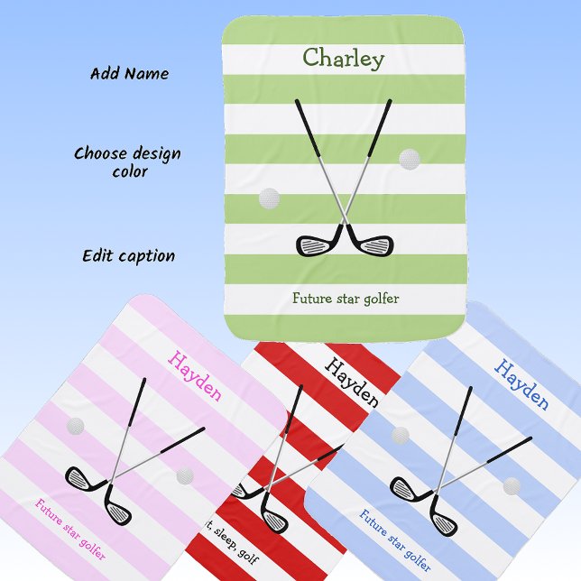 Green white stripes golf text add name baby blanket (Creator Uploaded)