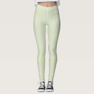 Green White Stripes   Leggings