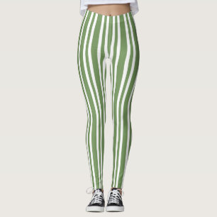 Green White Stripes Pattern Leggings