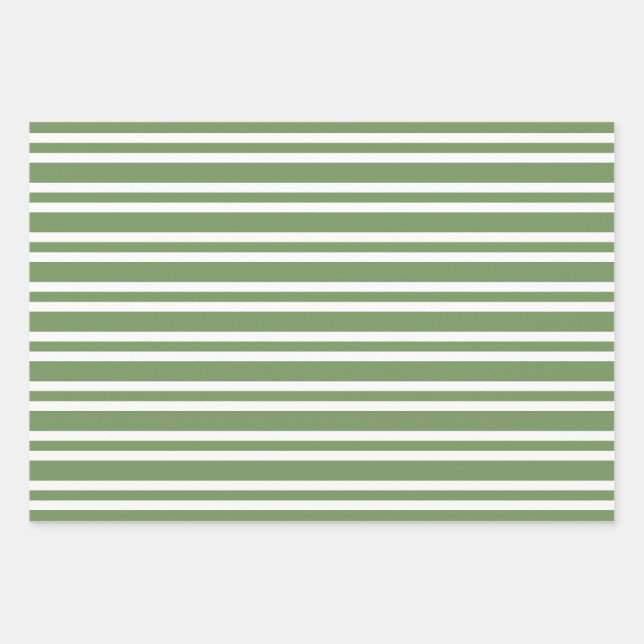 Green White Stripes Pattern Wrapping Paper Sheets (Front)