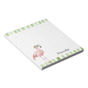 Green White Stripes Pink Flamingo Beach Birthday Notepad