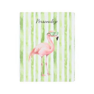 Green White Stripes Pink Flamingo Beach Metal Print