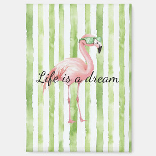 Green White Stripes Pink Flamingo Magnet