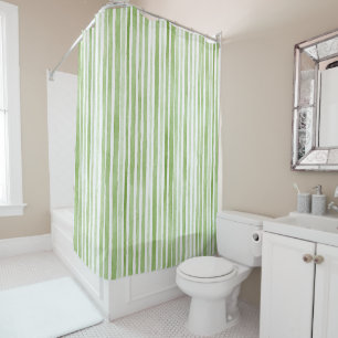 Green White Stripes Shower Curtain