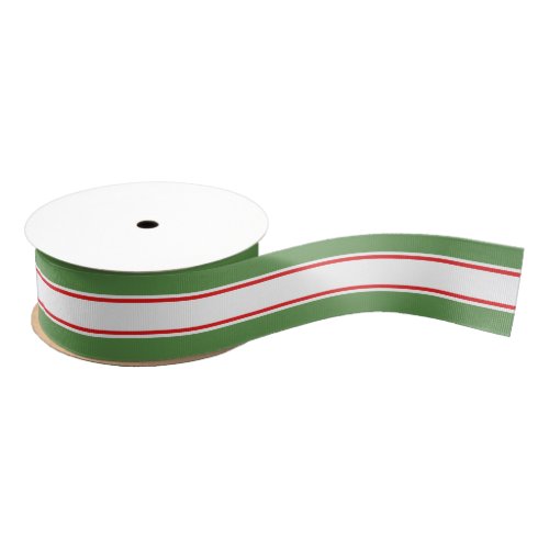 Green  White Stripes w Thin Red Stripes Grosgrain Ribbon