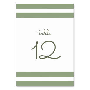 Green White Stripes Wedding Table Number Card