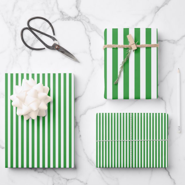 Green & White Stripes Wrapping Paper Sheets (Front)