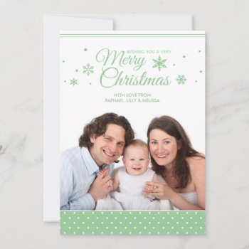 Green & White Stylish Merry Christmas Photo Card by PeachyPrints at Zazzle