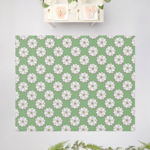 Green & White Summer Daisies - Fresh Floral Outdoor Rug
