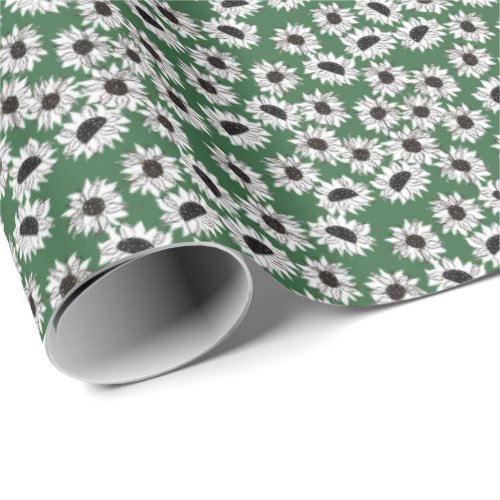 Green  White Sunflowers Wrapping Paper