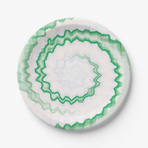 Green white swirl tie dye party paper plates