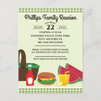Green & White Tablecloth Picnic Family Reunion Invitation Postcard