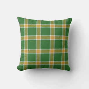 Green white tartan plaid checkered orange villa throw pillow
