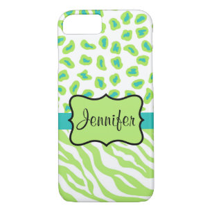 Green White Teal Zebra Leopard Name Personalized iPhone 8/7 Case