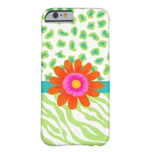 Green White Teal Zebra Leopard Skin Orange Flower Barely There iPhone 6 Case