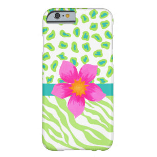 Green, White Teal Zebra Leopard Skin Pink Flower Barely There iPhone 6 Case