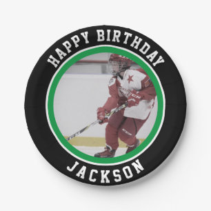 Green White Team Color   Ice Hockey Birthday Party Paper Plates