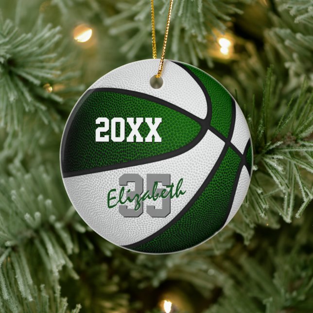 green white team colors basketball memento ceramic ornament (Tree)