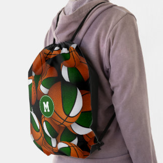 green white team colors basketballs pattern drawstring bag