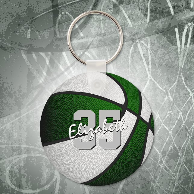 green white team colors boys girls basketball  keychain (Creator Uploaded)