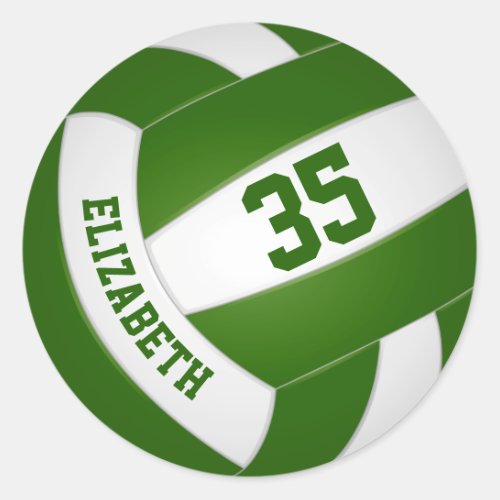 green white team colors boys girls volleyball classic round sticker