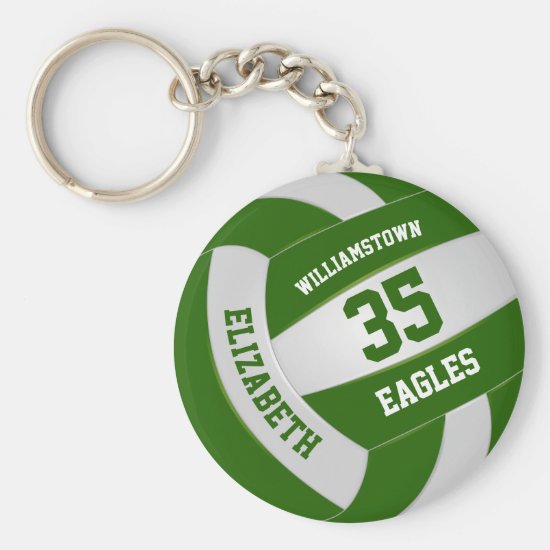 green white team colors boys girls volleyball keychain
