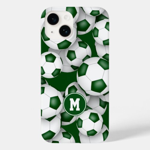 Green white team colors fun soccer balls pattern Case_Mate iPhone 14 case