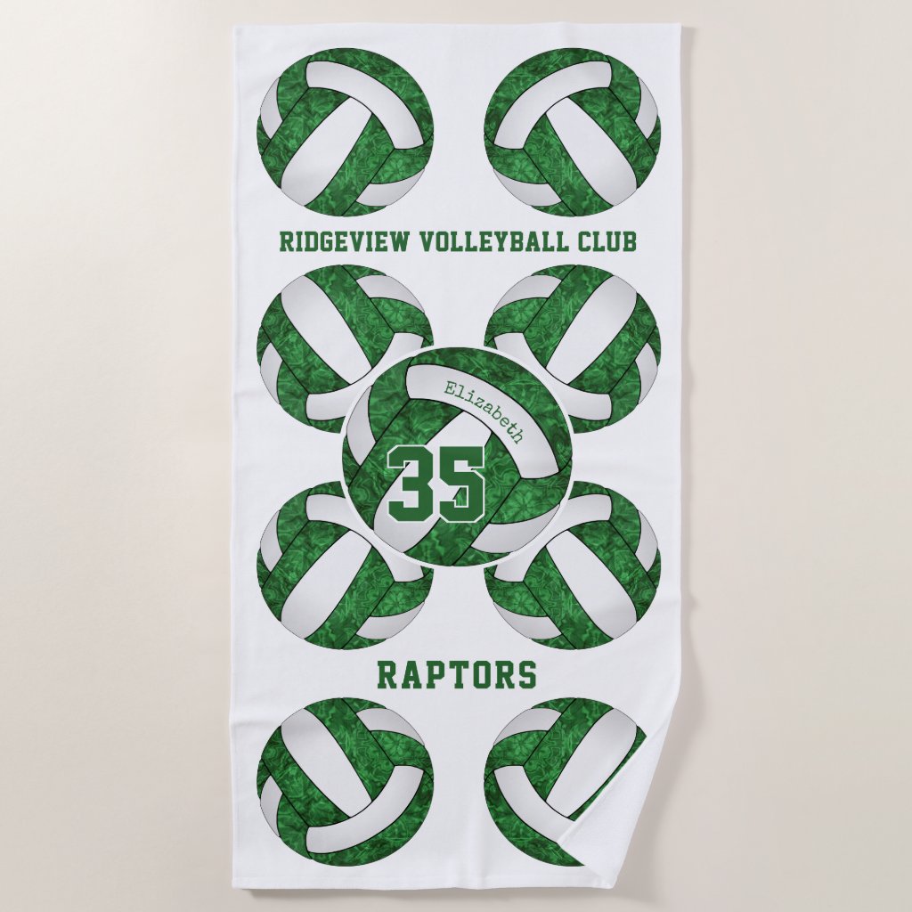 green white team colors gifts girly volleyballs beach towel