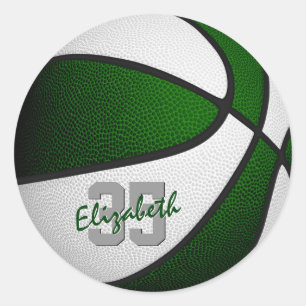 green white team colors girls boys basketball classic round sticker