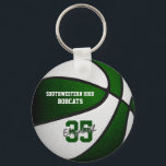 green white team colors girls boys basketball keychain<br><div class="desc">This cool basketball themed keychain features the image of a realistic basketball with alternating green and white recolored panels - easily customize with school name,  mascot name and player name & jersey number - by katz_d_zynes</div>