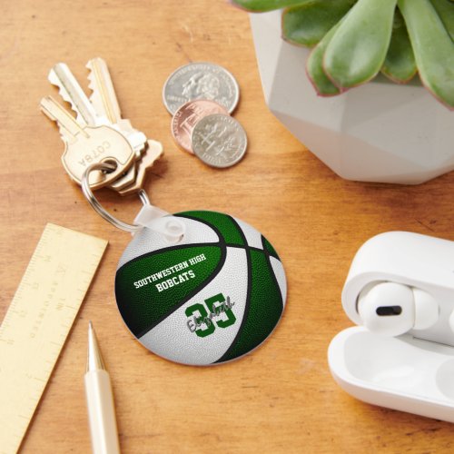 green white team colors girls boys basketball keychain