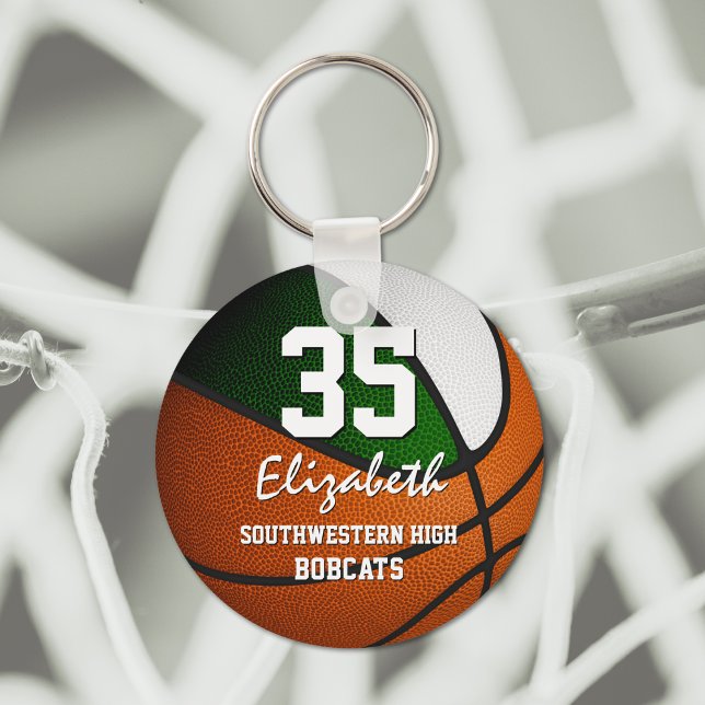 Green white team colors girls boys basketball keychain (Creator Uploaded)