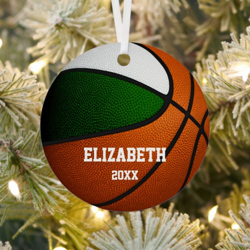 green white team colors girls boys basketball metal ornament