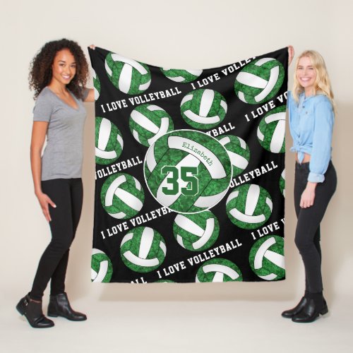 green white team colors girls I love volleyball Fleece Blanket