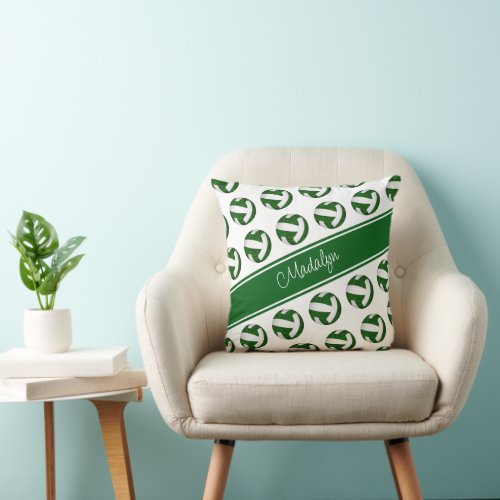 green white team colors girls I love volleyball Throw Pillow